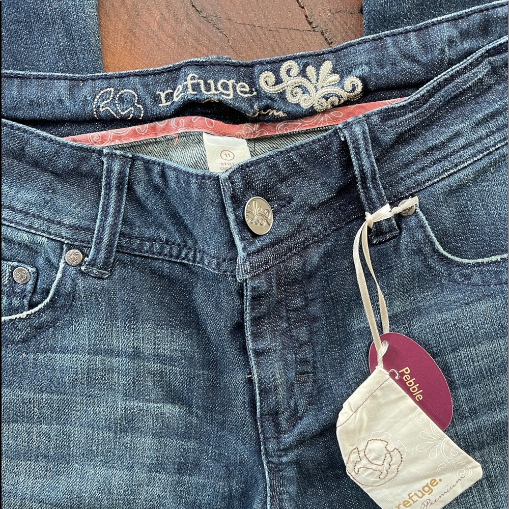 Dark Wash Denim Super Low Rise Boot Cut size 11